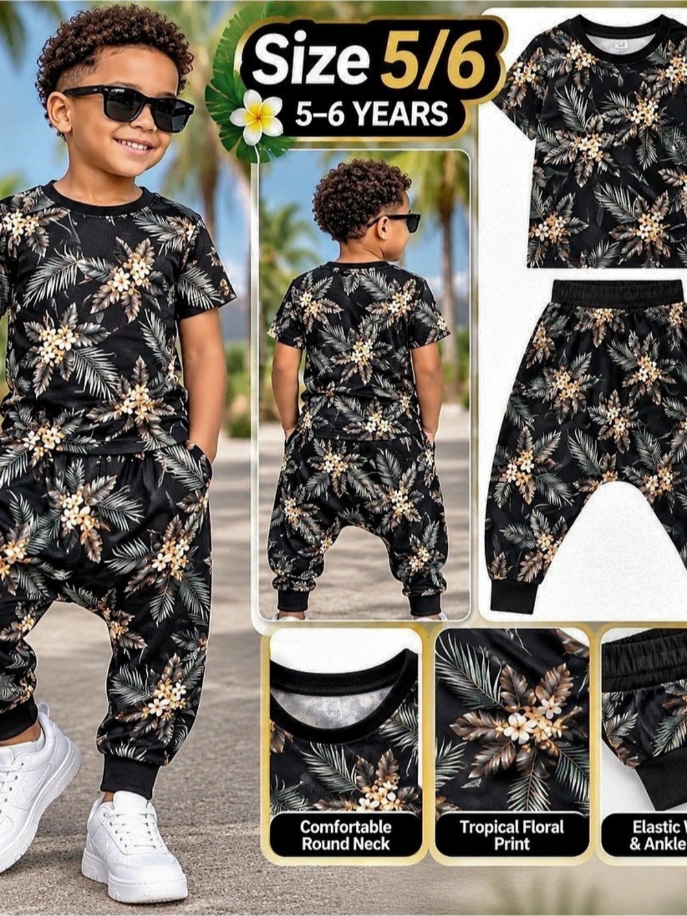 Boys Floral Matching Set Size 5/6 Like New